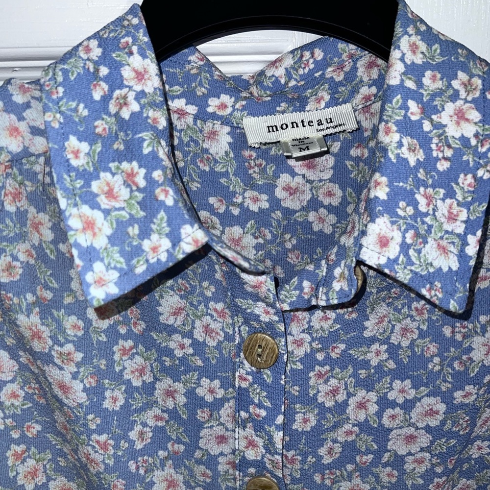 Monteau Los Angeles Button Front Midi Dress in Blue Floral - Picture 10 of 13